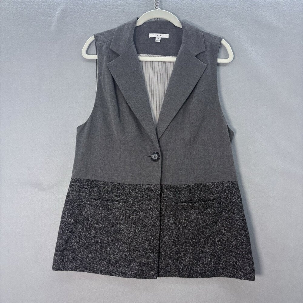 CABI Over The Moon Sleeveless Blazer‎ Speckle Vest Gray Black Sz Medium Artsy
